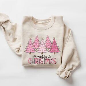 Pink Tree Christmas Sweatshirt Christmas Sweatshirt Christmas Tree Sweatshirt 90